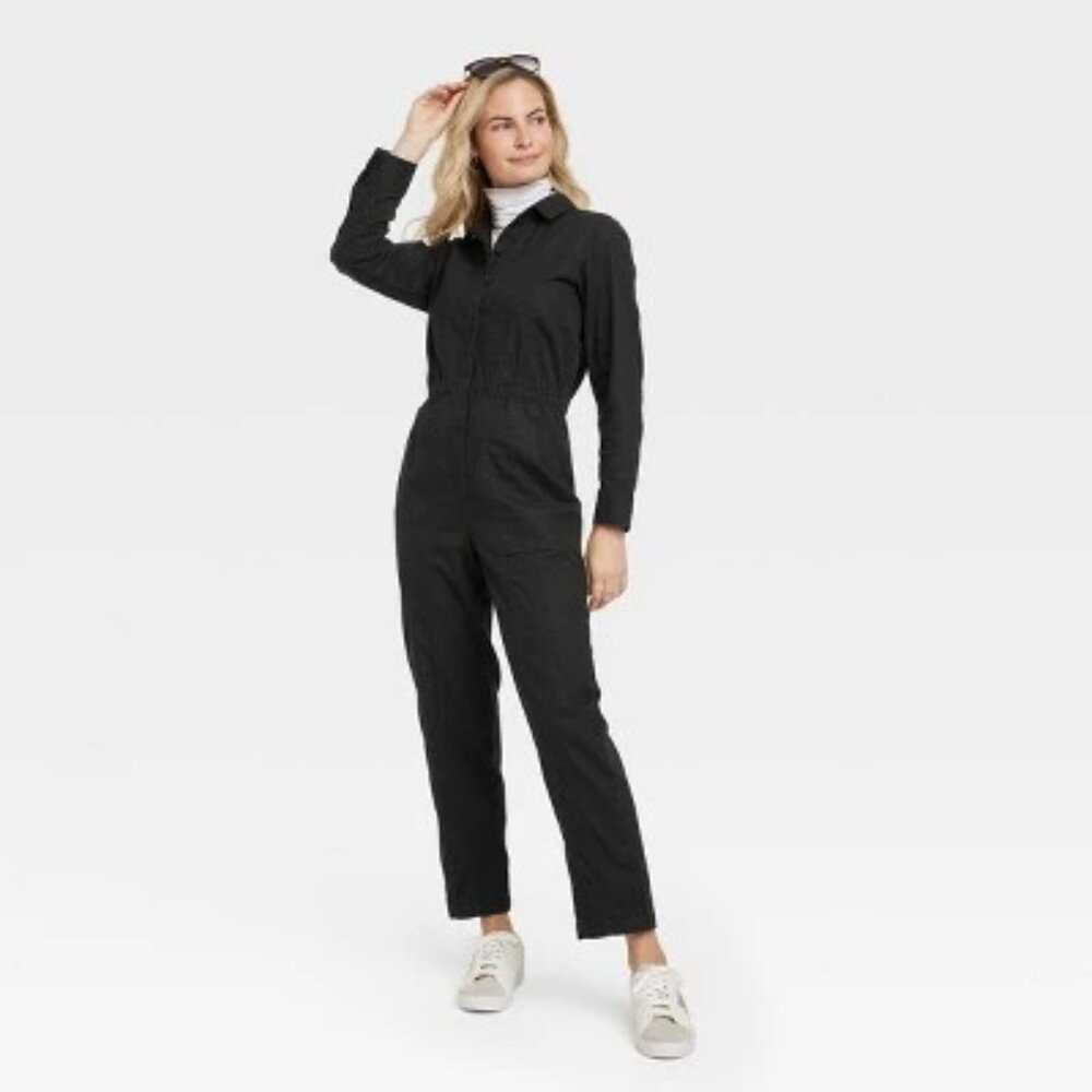 Universal Thread Women's Long Sleeve Button-Front Coveralls in Black Brand New